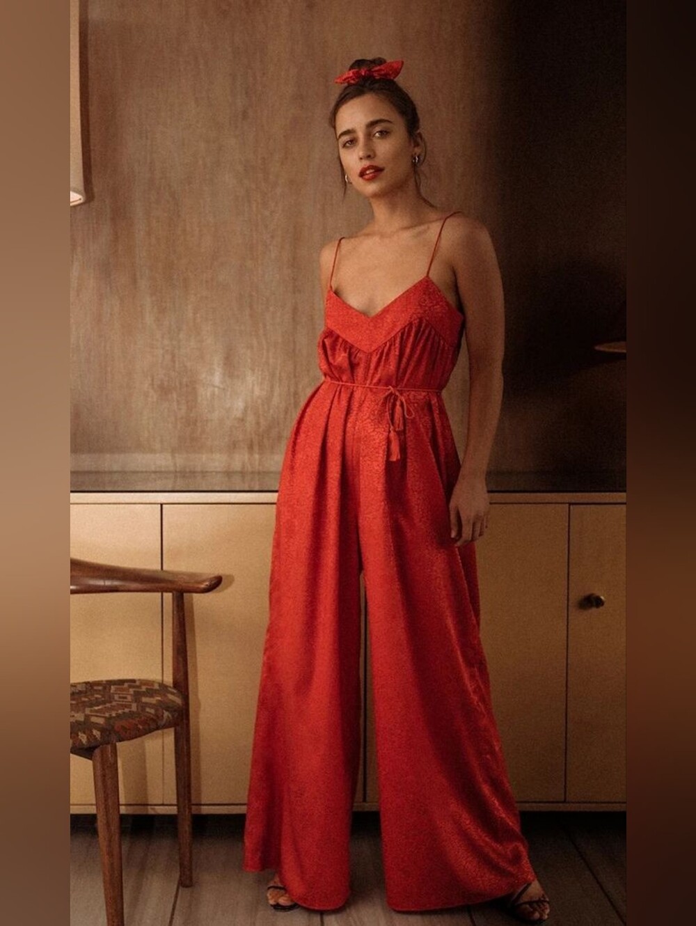 Saylor Elizabella Wide Leg Palazzo Jumpsuit Sz S Orange Jacquard Cocktail Summer